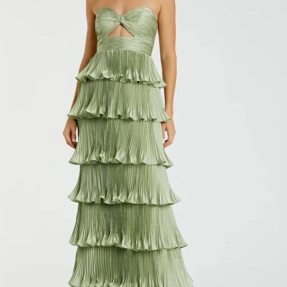 Mac Duggal Strapless Sage Tiered Dress